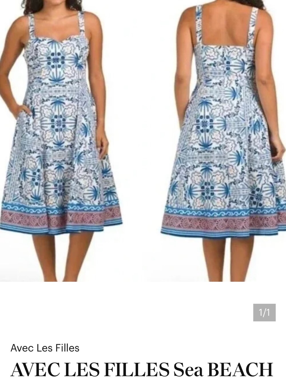 AVEC LES FILLES Sea BEACH LIFE Palm Trees Midi Dress Sz 4 NWT/0256